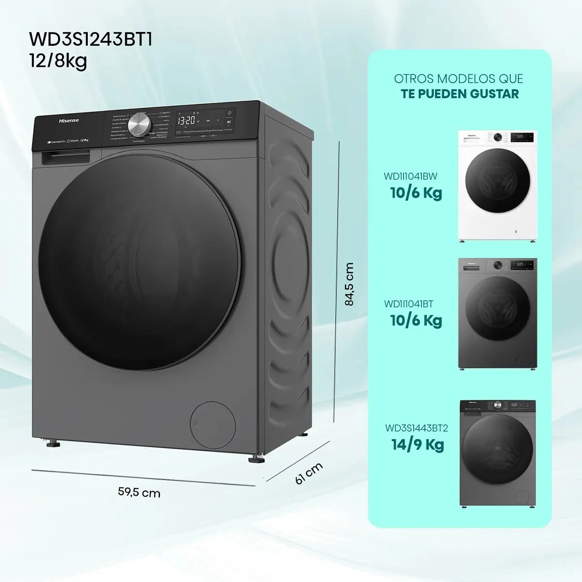 Lavadora Secadora Hisense WD3S1243BT1 12/8 kg Gris