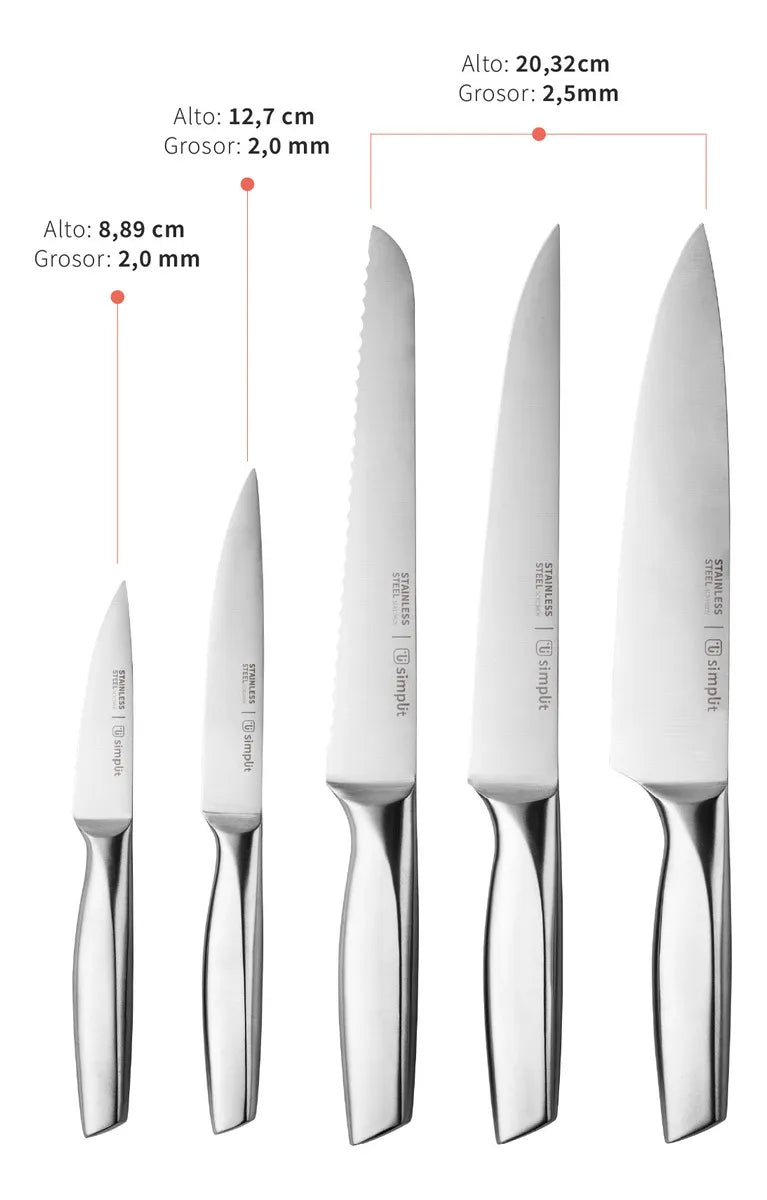 Set Cuchillo 5 Piezas Acero Inoxidable Simplit Stahl Metálico
