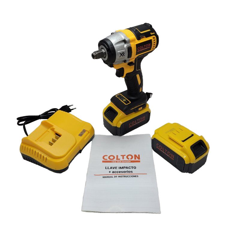 Llave Impacto Colton 2 Baterias + Accesorios Amarillo 20v 2ah