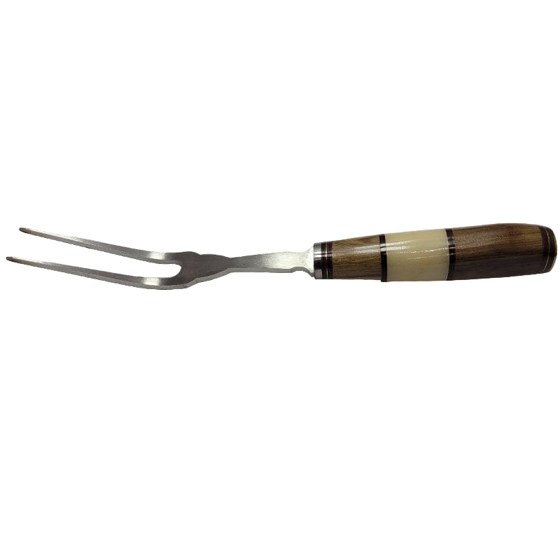 Juego De Cuchillo Y Tenedor Artesanal Inox 420 Patagon Parrillero Artesanal Hueso Madera Hoja 20 Cm