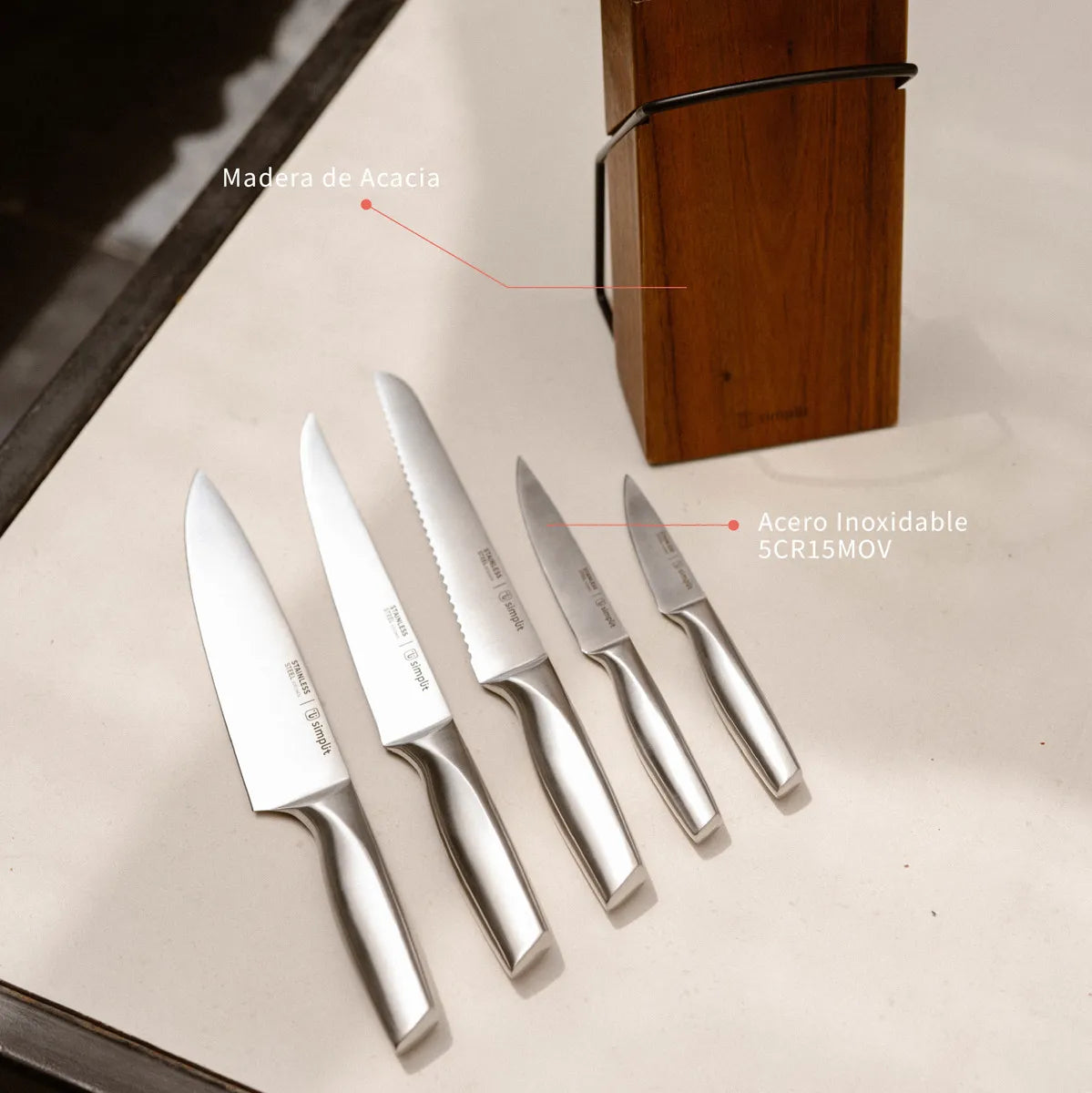 Set Cuchillo 5 Piezas Acero Inoxidable Simplit Stahl Metálico