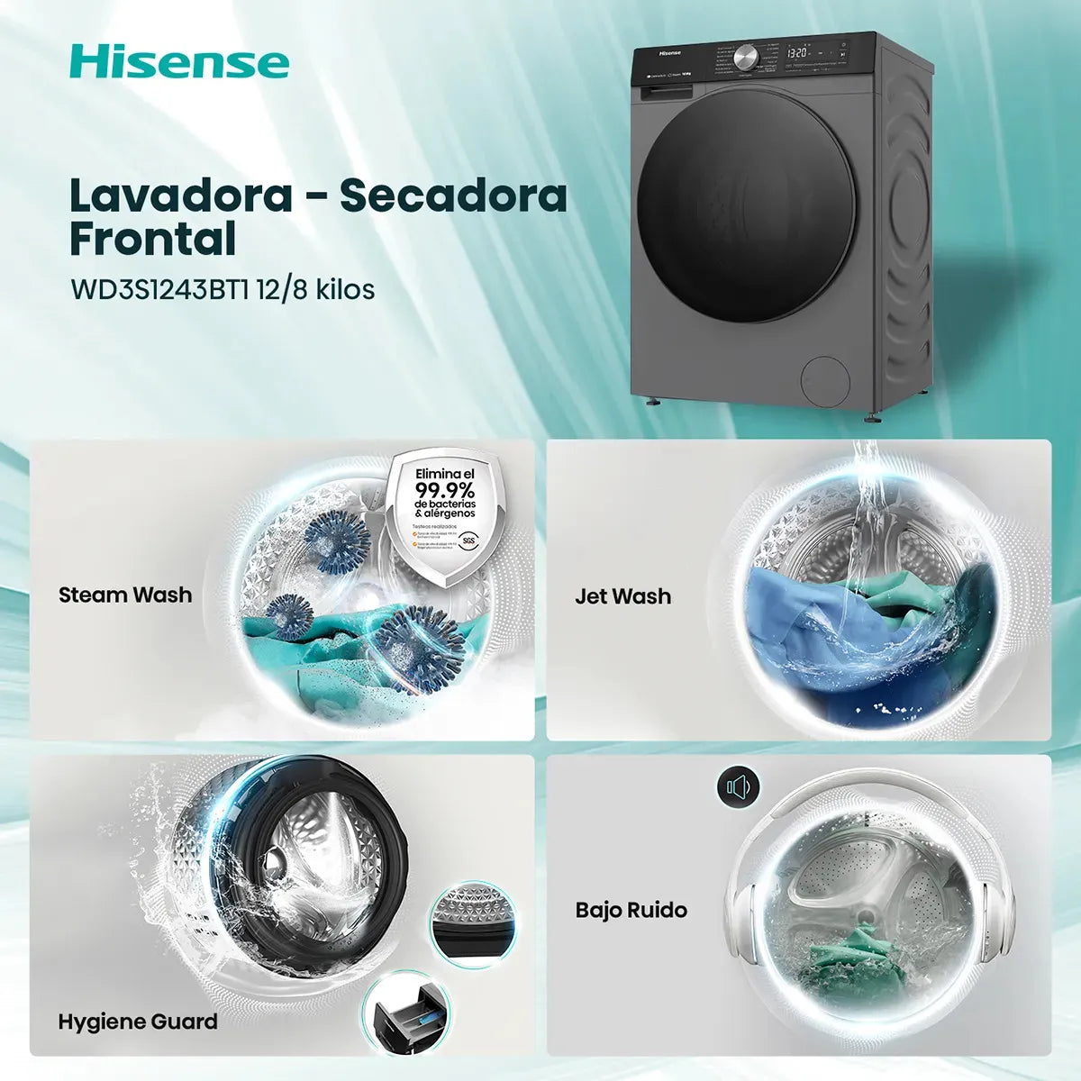 Lavadora Secadora Hisense WD3S1243BT1 12/8 kg Gris