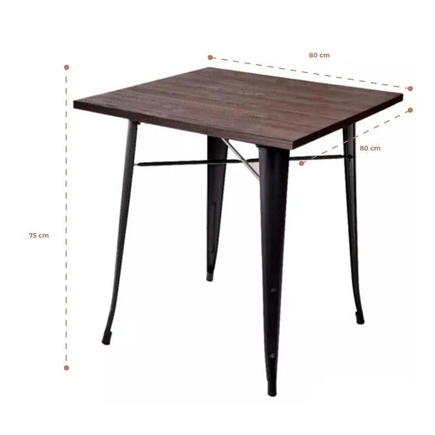 Mesa Klik Tolix Restaurant Cuadrada Con Cubierta De Madera Madera / Negra 80X80Cm