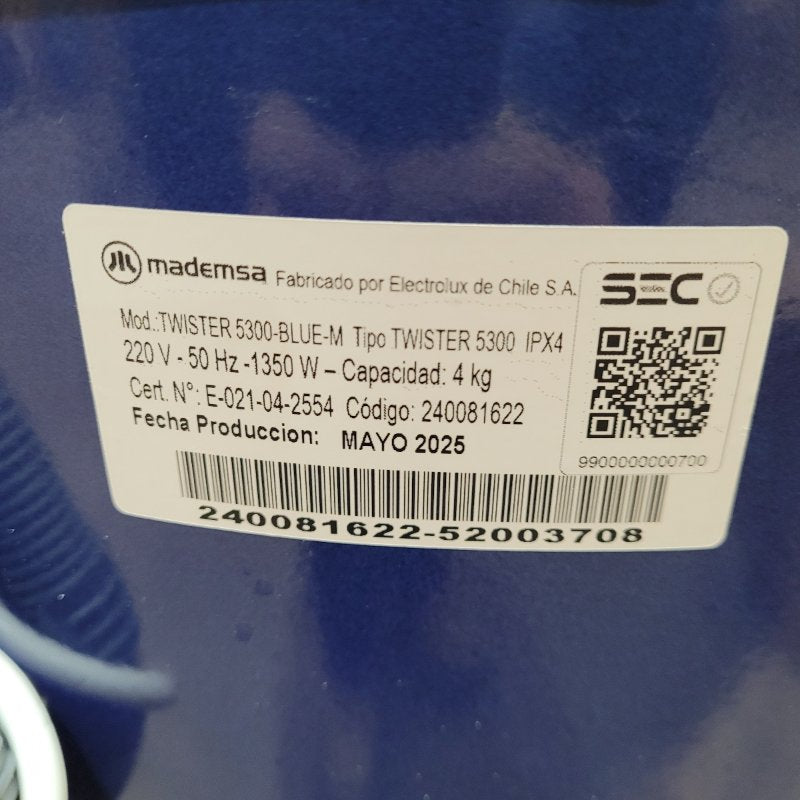 Lavadora Semiautomática Carga Superior Mademsa Twister 5300 Azul 4 Kg