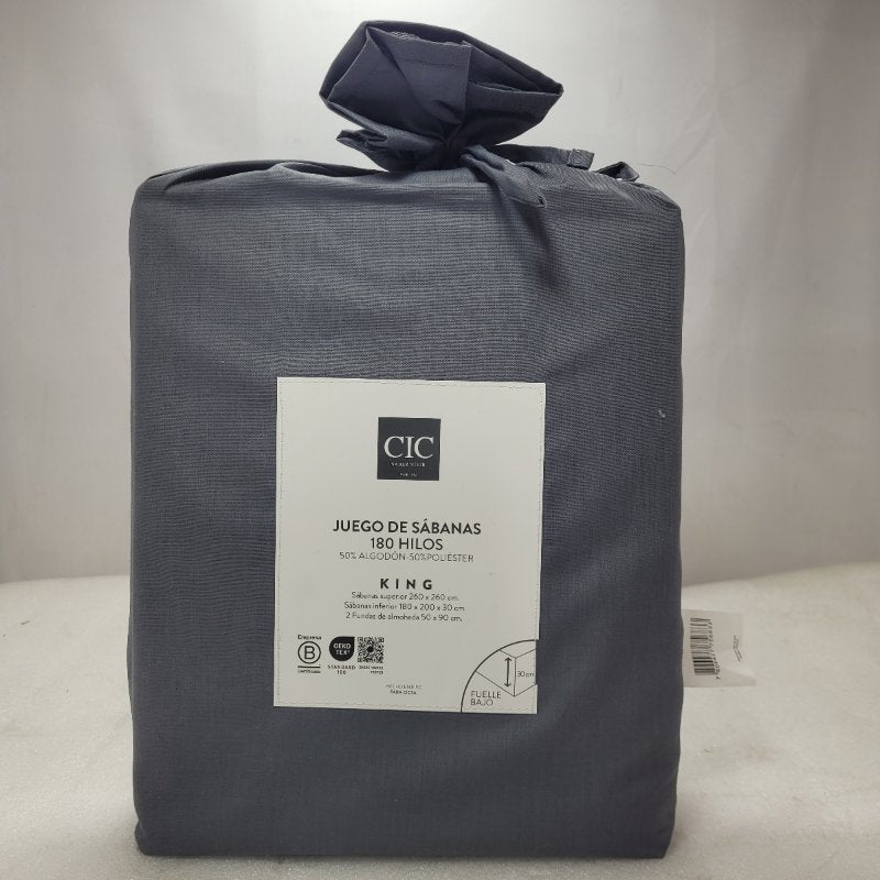 Juego De Sabana King Cic 180 Hilos Gris