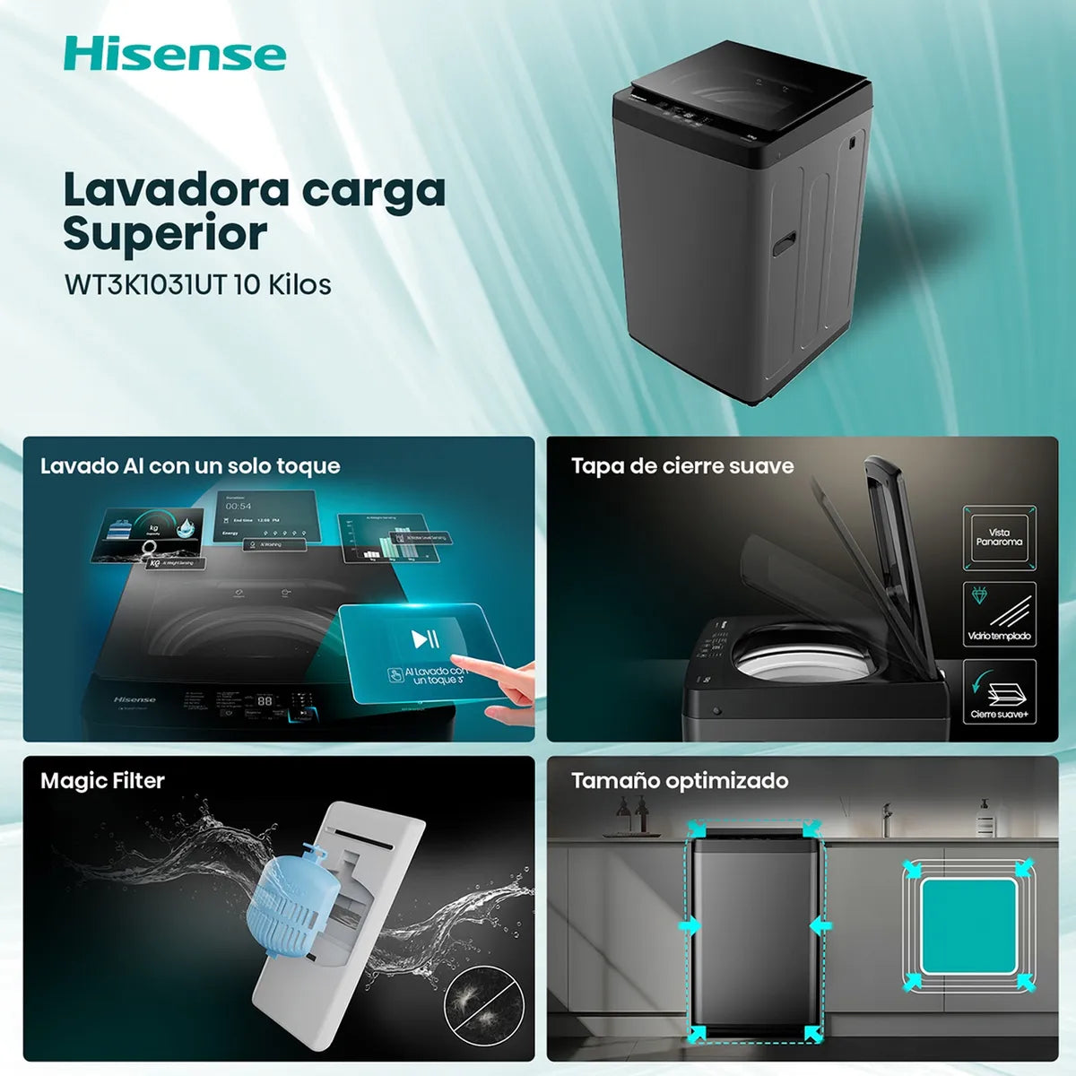 Lavadora Carga Superior 10kg Hisense WT3K1031UT