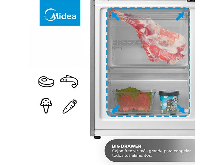 Refrigerador Congelador Dos Puertas Midea Mdrb369fge50 Sistema Deshielo Manual Silver 259 Lts