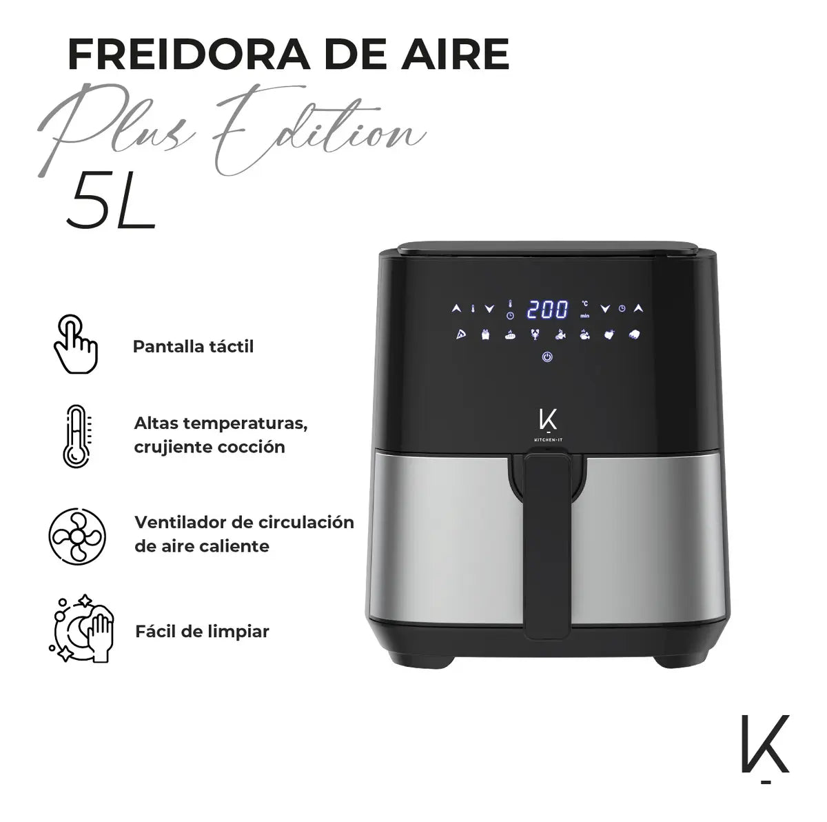 Freidora de Aire Kitchen-IT Plus Edition 5 Litros, Negro