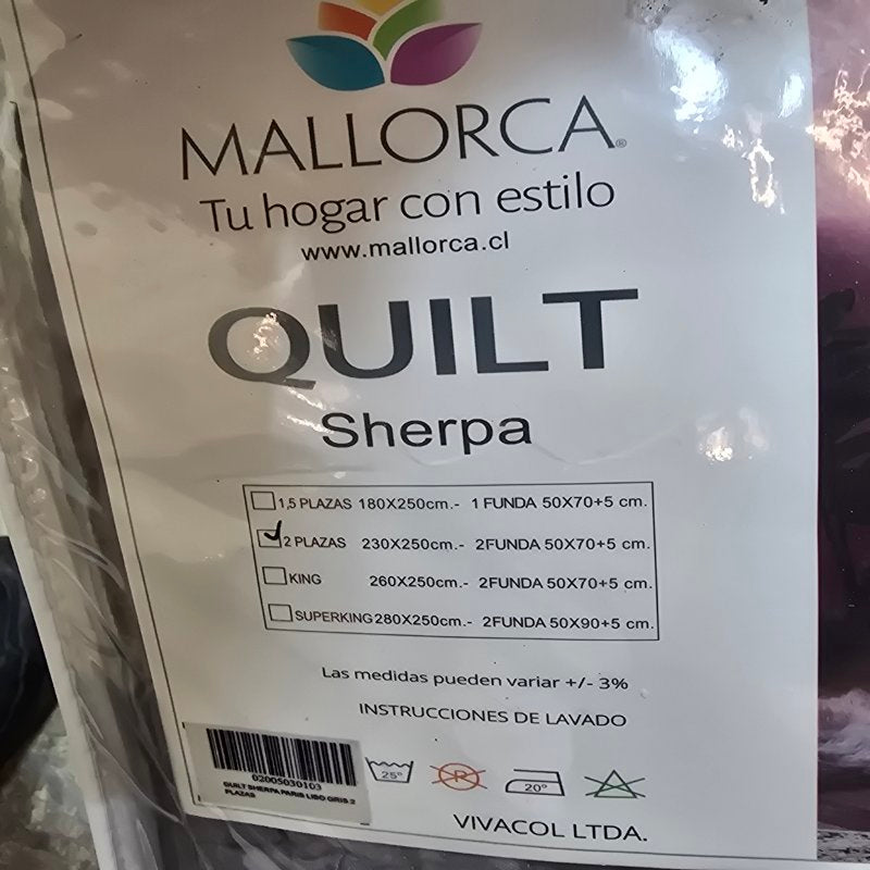 Cubrecama  Sherpa Liso 2 Plazas Mallorca Paris Gris 230x250 Cm