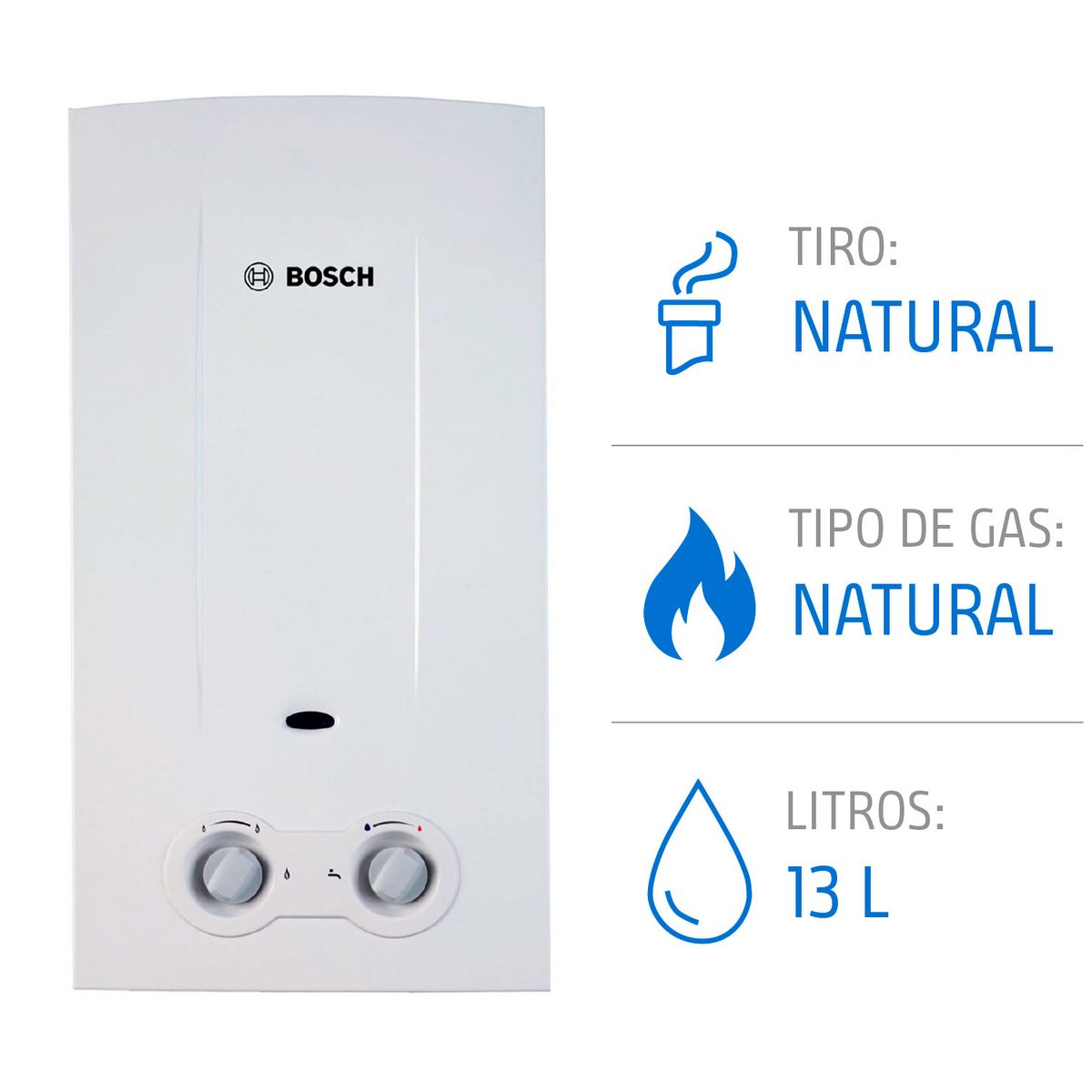 Calefón a Gas Natural Bosch Therm 2200 13 Litros, Blanco