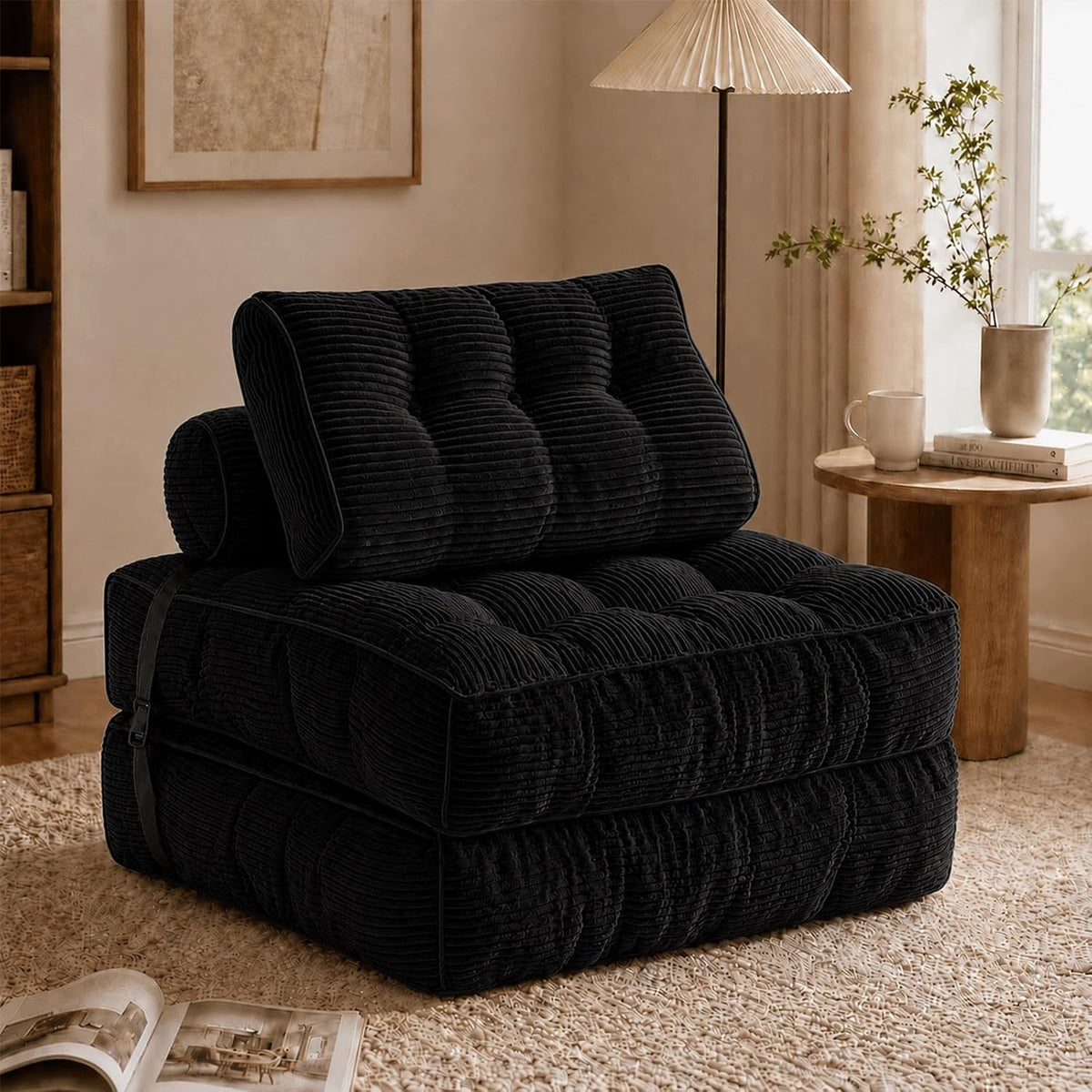Sofá Cama Plegable 3 en 1 Supine Home ZL033 Individual, Negro