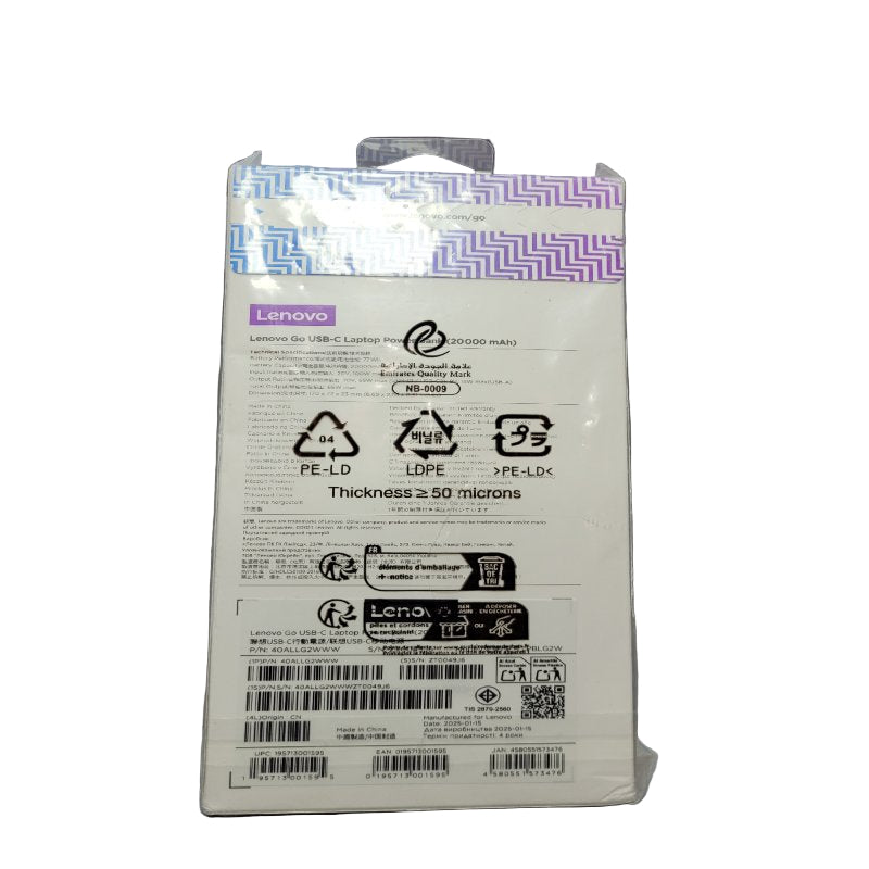 Batería Externa Lenovo Go Usb -C Laptop Power Bank 20000 Mah