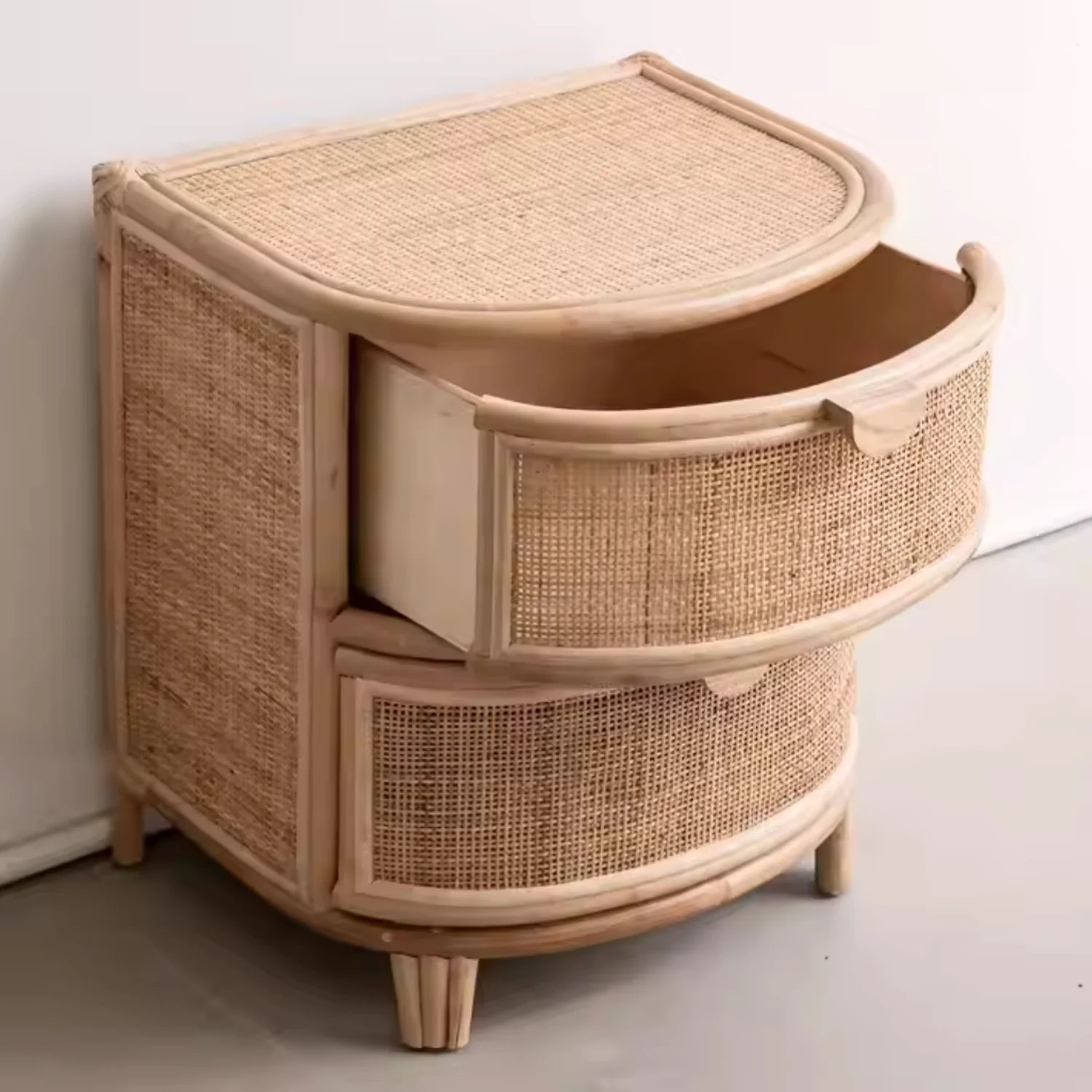 Velador de Rattan con Cajones Santú Home & Deco – Mesa de Noche 2 Cajones