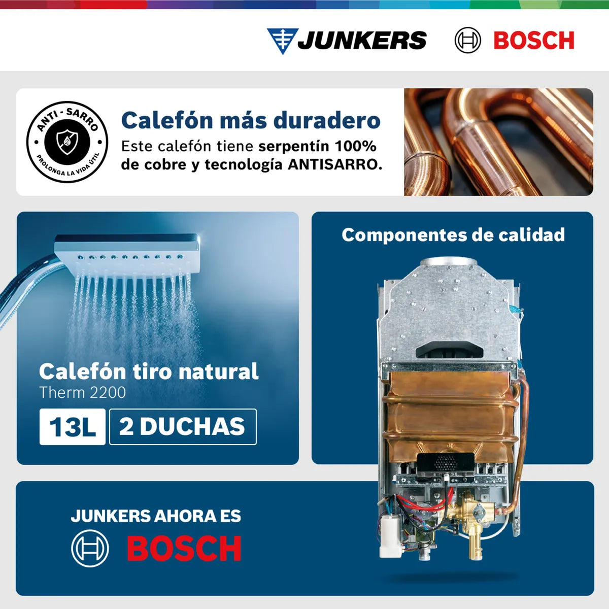 Calefón a Gas Natural Bosch Therm 2200 13 Litros, Blanco