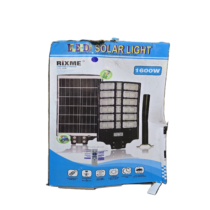 Foco Solar Led 1600w Grande Con Sensor Mov Control Y Soporte Rixme Negro 1600 W