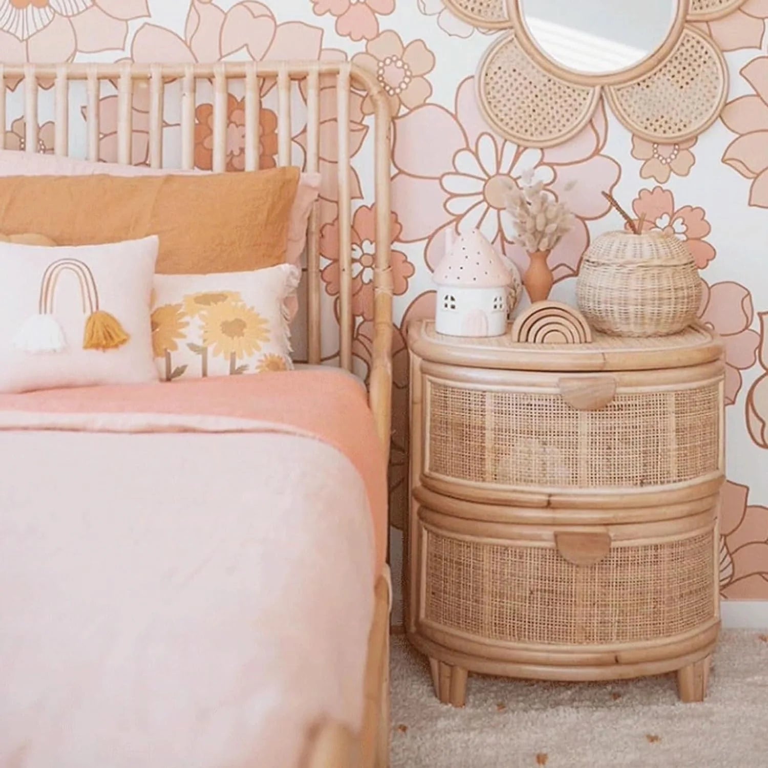 Velador de Rattan con Cajones Santú Home & Deco – Mesa de Noche 2 Cajones