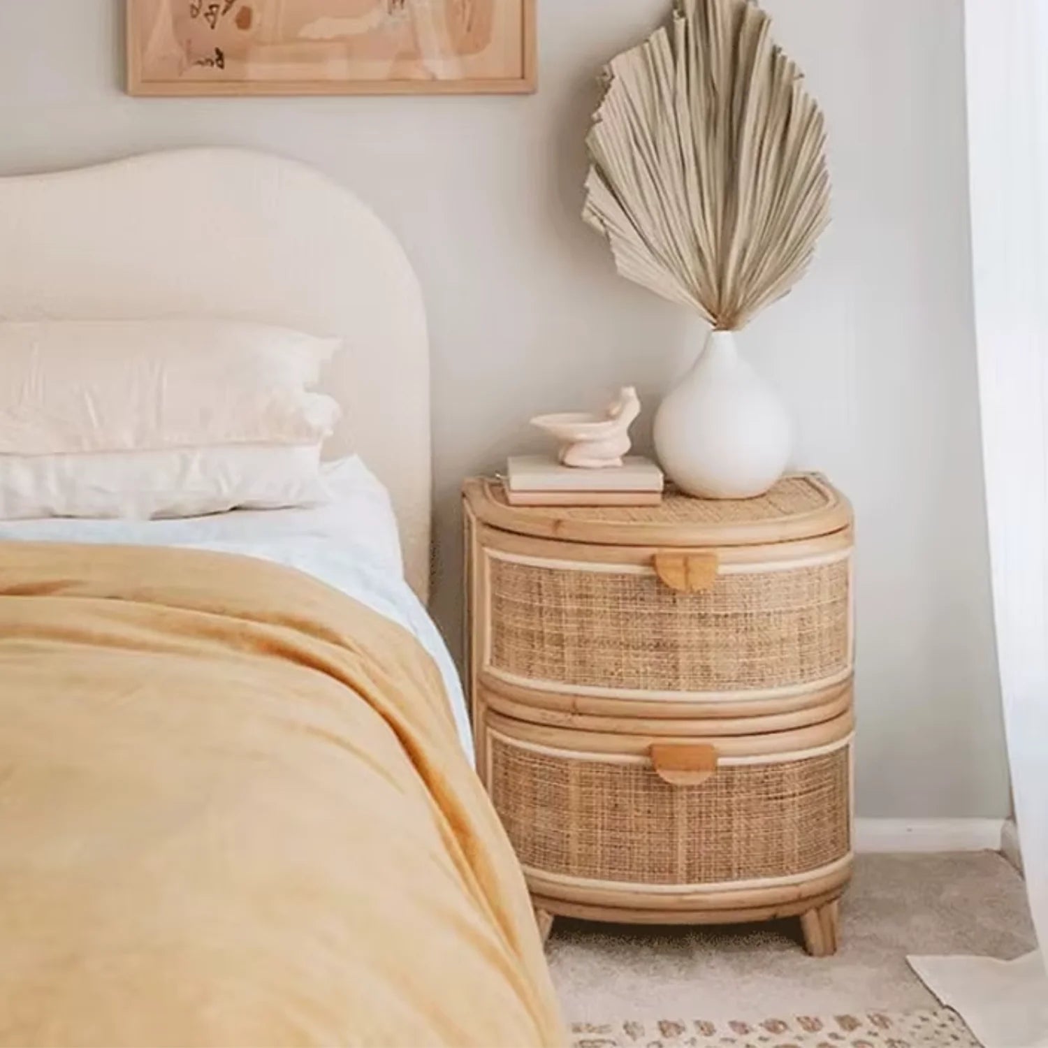 Velador de Rattan con Cajones Santú Home & Deco – Mesa de Noche 2 Cajones