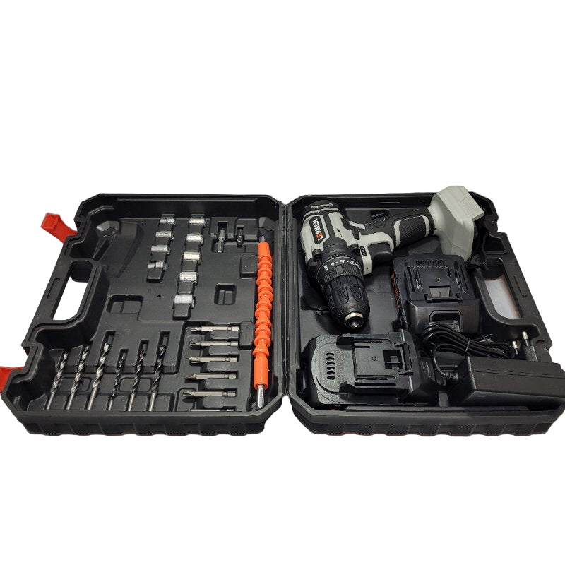 Kit Taladro Destornillador Inalámbrico Lernen 21v 2 Baterias Gris