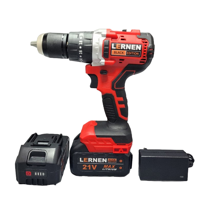 Taladro Percutor + Bolso + Accesorios +2 Bateria Lernen Brushless Black Edition Rojo/Negro 5