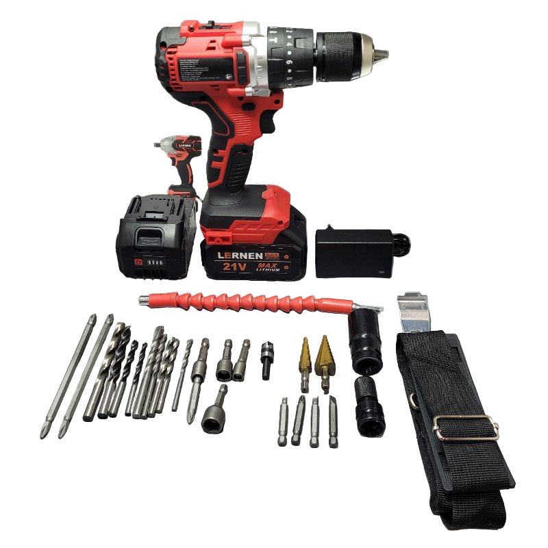 Taladro Percutor + Bolso + Accesorios +2 Bateria Lernen Brushless Black Edition Rojo/Negro 5