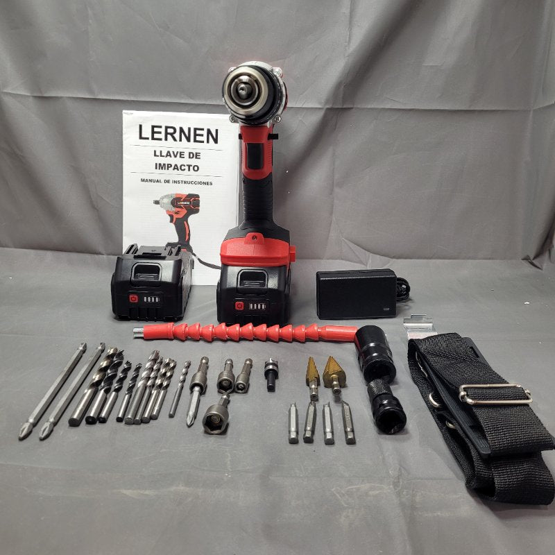 Taladro Percutor + Bolso + Accesorios +2 Bateria Lernen Brushless Black Edition Rojo/Negro 5