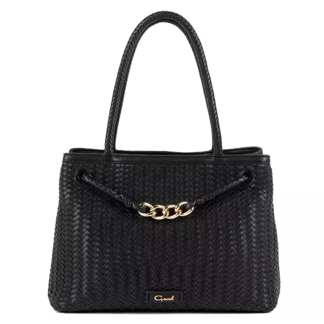 Cartera Dos Asas Ganel Tramado Car3036 Negro Femenino