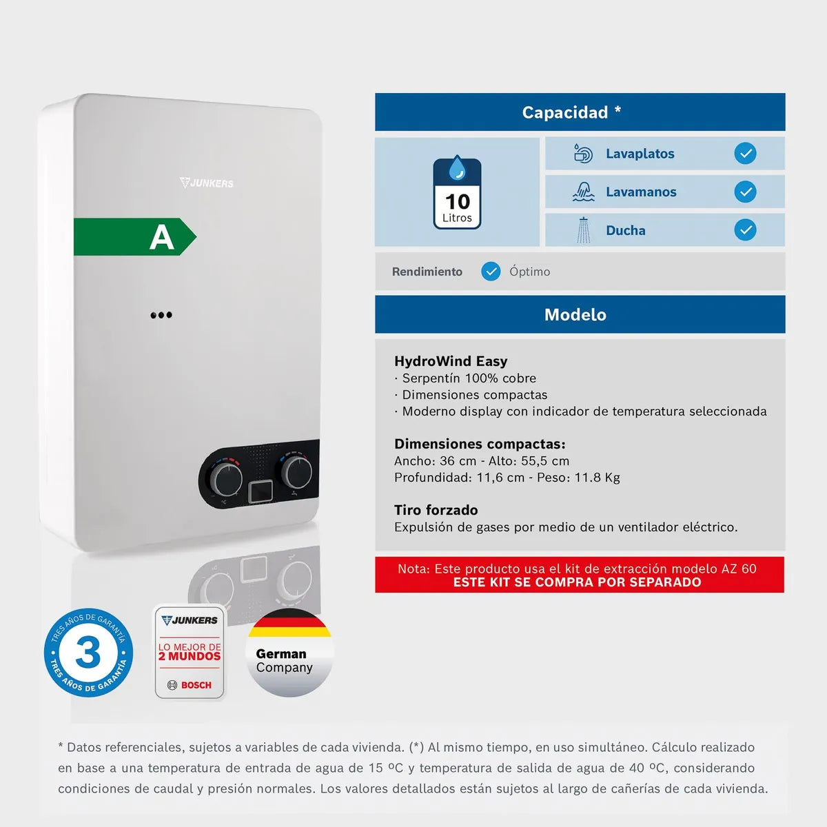 Calefón Gas Licuado Junkers WD10KME31S4300 10 Litros Blanco