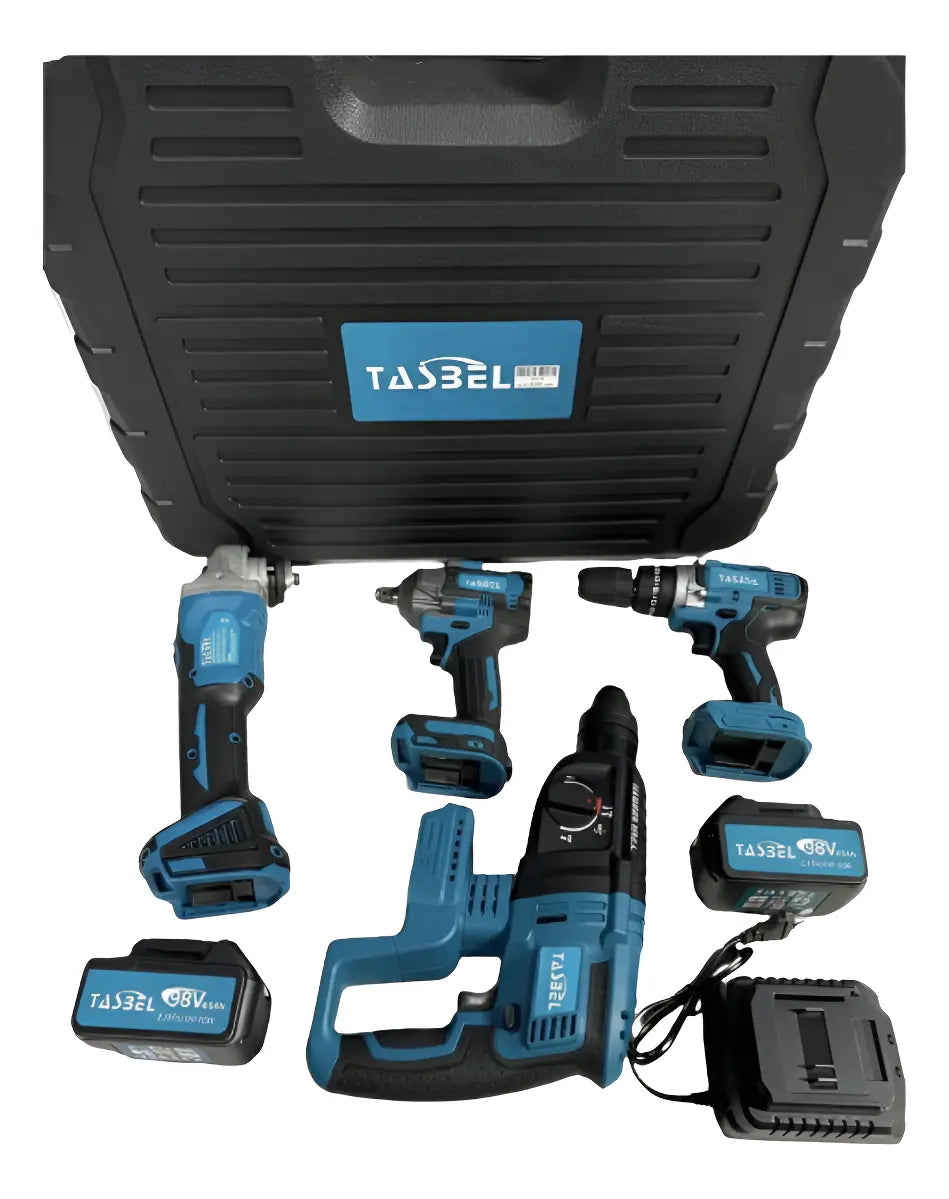 Kit de Herramientas Eléctricas Tasbel 98V con Taladro, Esmeril, Martillo y Llave de Impacto