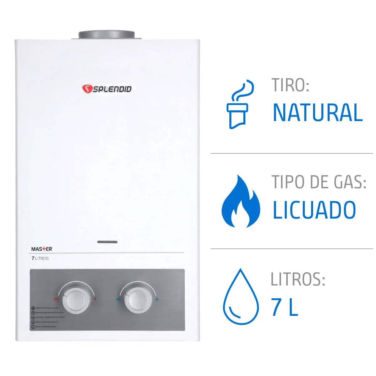 Calefón Ion Gas Licuado Splendid MV SB 7-1 Blanco 7 Litros
