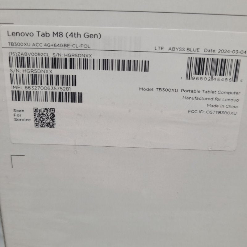 Tablet (4th Gen) Lenovo M8 +Folio Case /Tb300xu Abyss Blue Ram: 4gb / Rom: 64gb