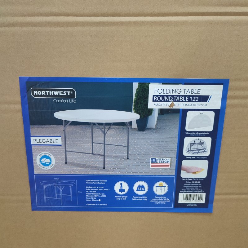 Mesa Redonda Plegable Northwest Blanco 122x61x8cm