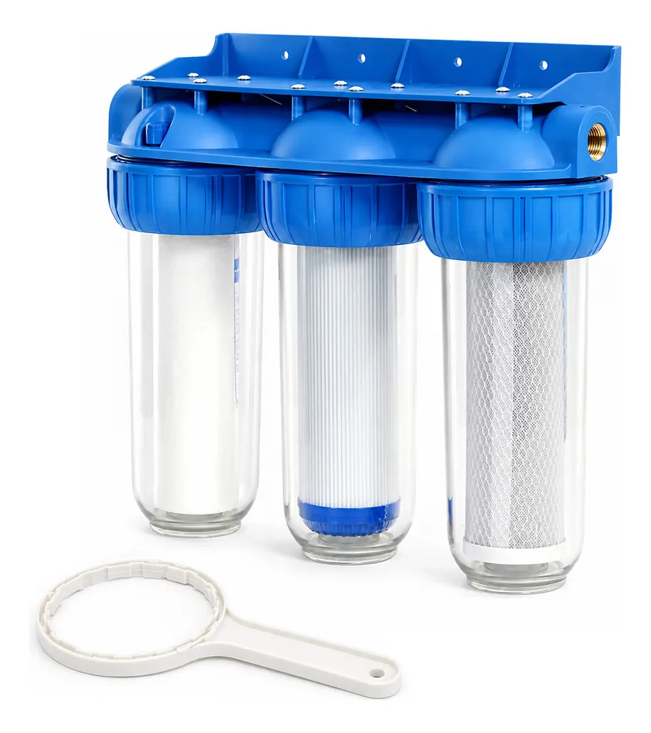Filtro de Agua Triple Antisarro Ablandador SO-PURE 10 Pulgadas, Azul