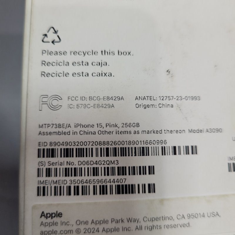 Celular Iphone 15 Apple A3090 Rosado 256 Gb