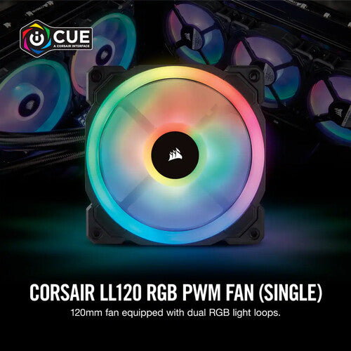 Ventilador de caja Corsair LL120 RGB con doble bucle de luz y PWM de 120 mm (negro)