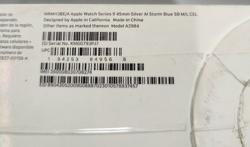 Reloj Apple Watch Series 9 A2984 Silver Al Storm Blue 45mm (M/L)