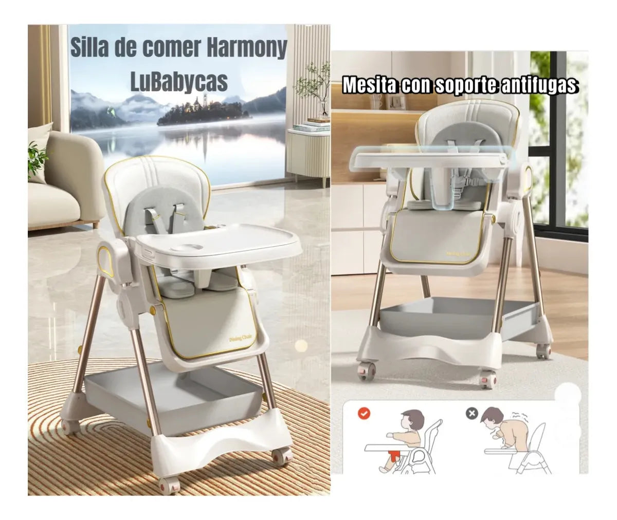 Silla de Comer Columpio 2 en 1 Lubabycas Angel Blanco