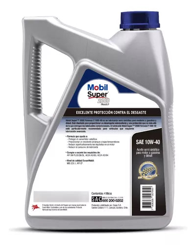 Aceite Semi Sintetico Para Motor Mobil Super Super 2000 Formula P Sae 10W-40 4L