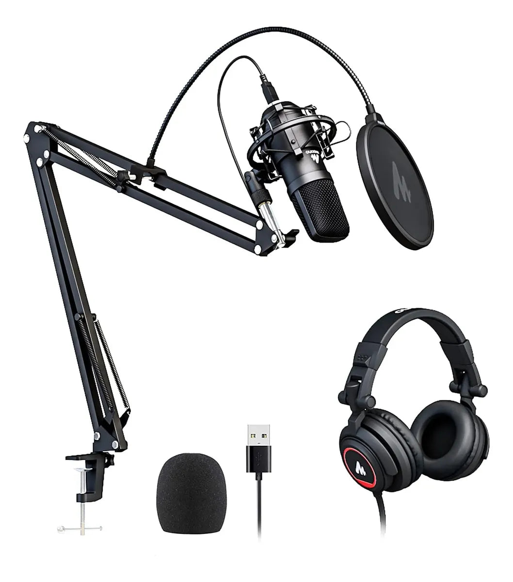 Microphono  Para Podcasting  Con Kit De Arriculares Para Estudio Maono Au-Aoah Negro