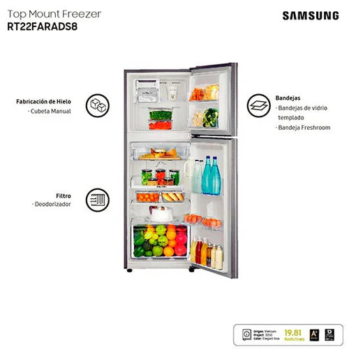 Refrigerador / Congelador Samsung Rt22Farads8 Sist Deshielo Automatico Gris 234L