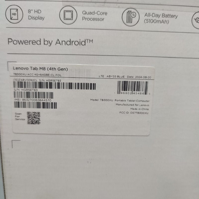 Tablet (4th Gen) Lenovo M8 +Folio Case /Tb300xu Abyss Blue Ram: 4gb / Rom: 64gb