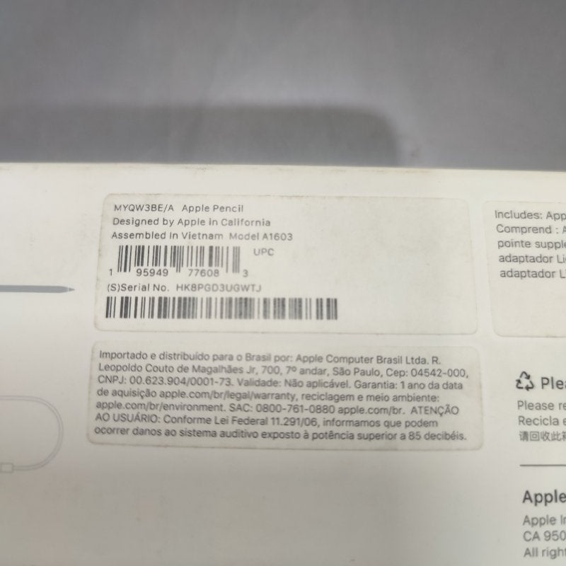 Pencil 1ra Generacion Apple A1603 Blanco