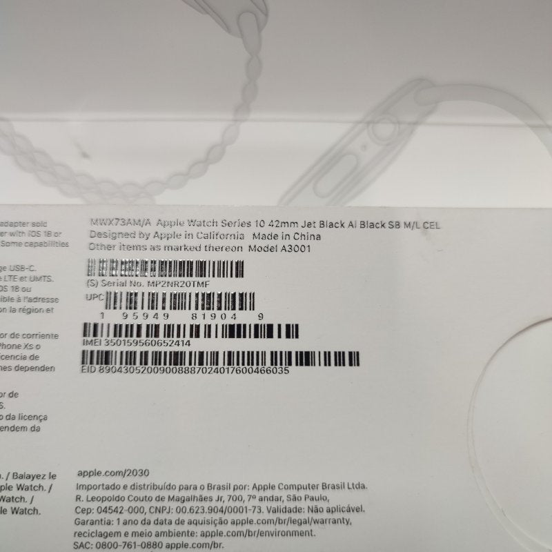 Reloj Apple Watch Series 10 A3001 Jet Black Al Black 42mm (M/L)