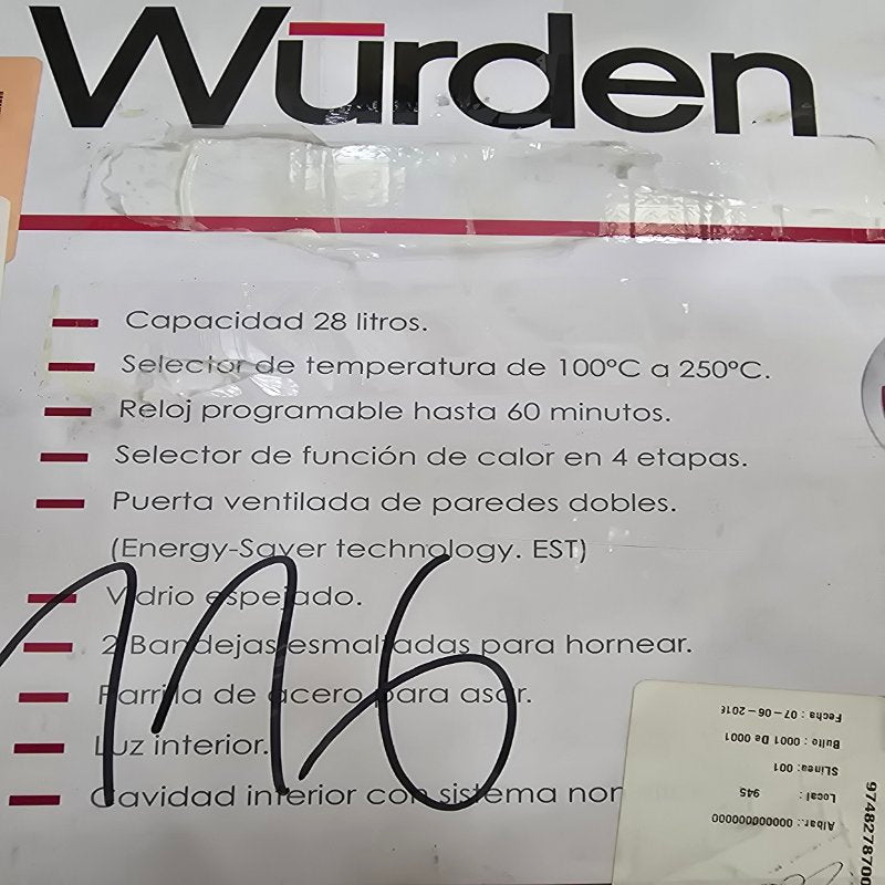 Horno Eléctrico Wurden Weo-28 Negro 28 Litros