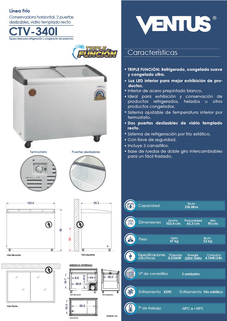 Conservadora Tapa De Vidrio Inclinado Ventus Ctv-340I Blanco 340 Lts