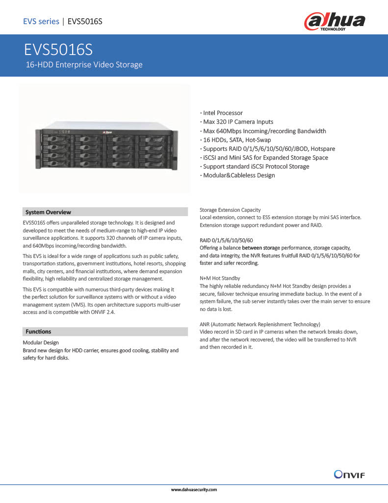 Almacenamiento De Video Integrado Dahua Evs5016S