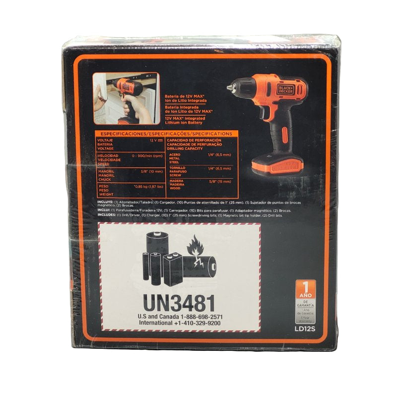 Atornillador/Taladro Black + Decker Ld12s 3/8" (10mm) 12v 15 Pieza
