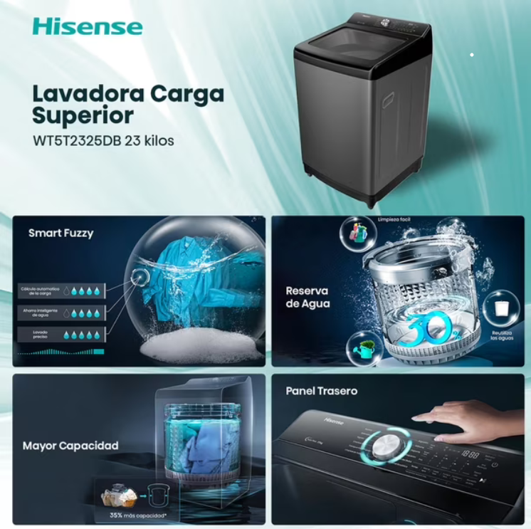 Lavadora Hisense WT5T2325DB 23 kg, Negro