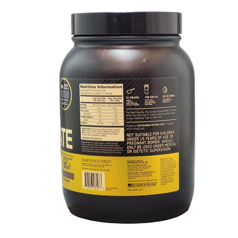Proteínas 100% Isolate Optimum Nutrition Chocolate Bliss Flavor 1.64lb