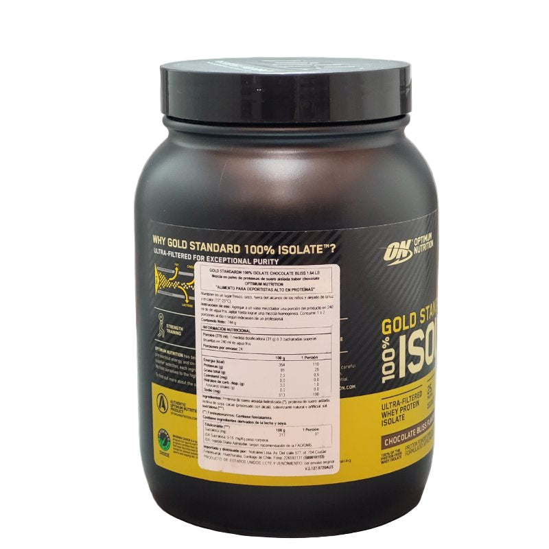 Proteínas 100% Isolate Optimum Nutrition Chocolate Bliss Flavor 1.64lb