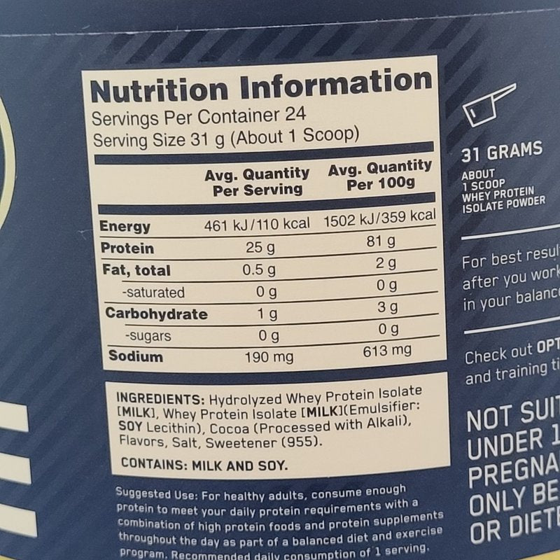 Proteínas 100% Isolate Optimum Nutrition Chocolate Bliss Flavor 1.64lb